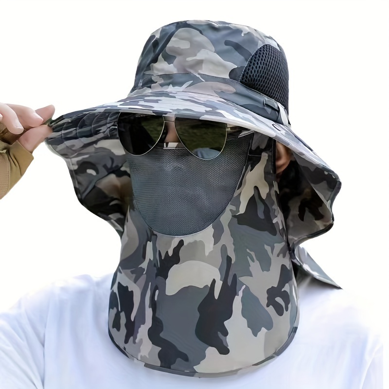 Men's Camouflage Shawl Sun Hat Face Cover Breathable Sun - Temu Philippines