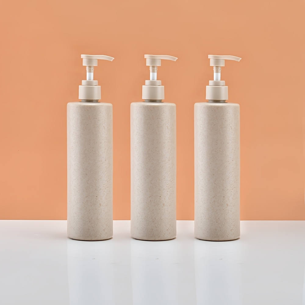Image of Set Of 3 Large Capacity Pump Bottles, 13.5 Ounces Each, Made From Straw Plastic Material, Suitable For Lotions And Skincare Liquids, Convenient For Home Use