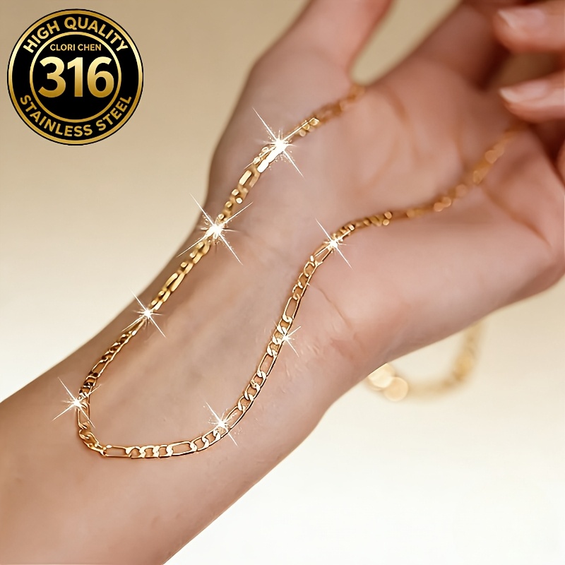 TEMU 316l Stainless Steel Chain Necklace - 2mm Thick Flat Link Cuban Chain Necklace For Men And Women, Jewelry Gift, Fade-resistant And