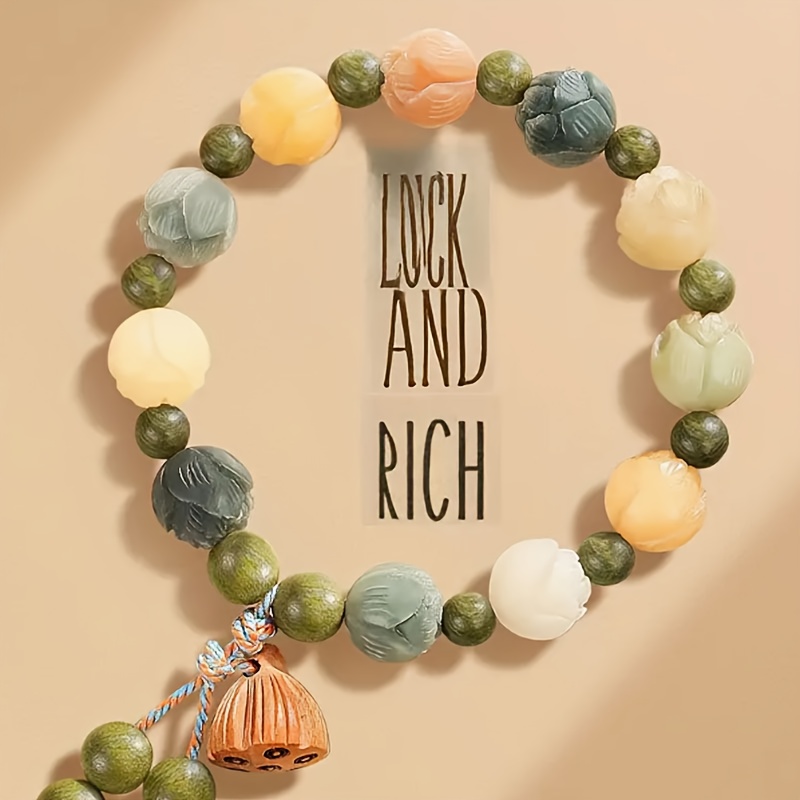 Chinese-style Lotus Shaped Lucky Necklace, Hand-Carved