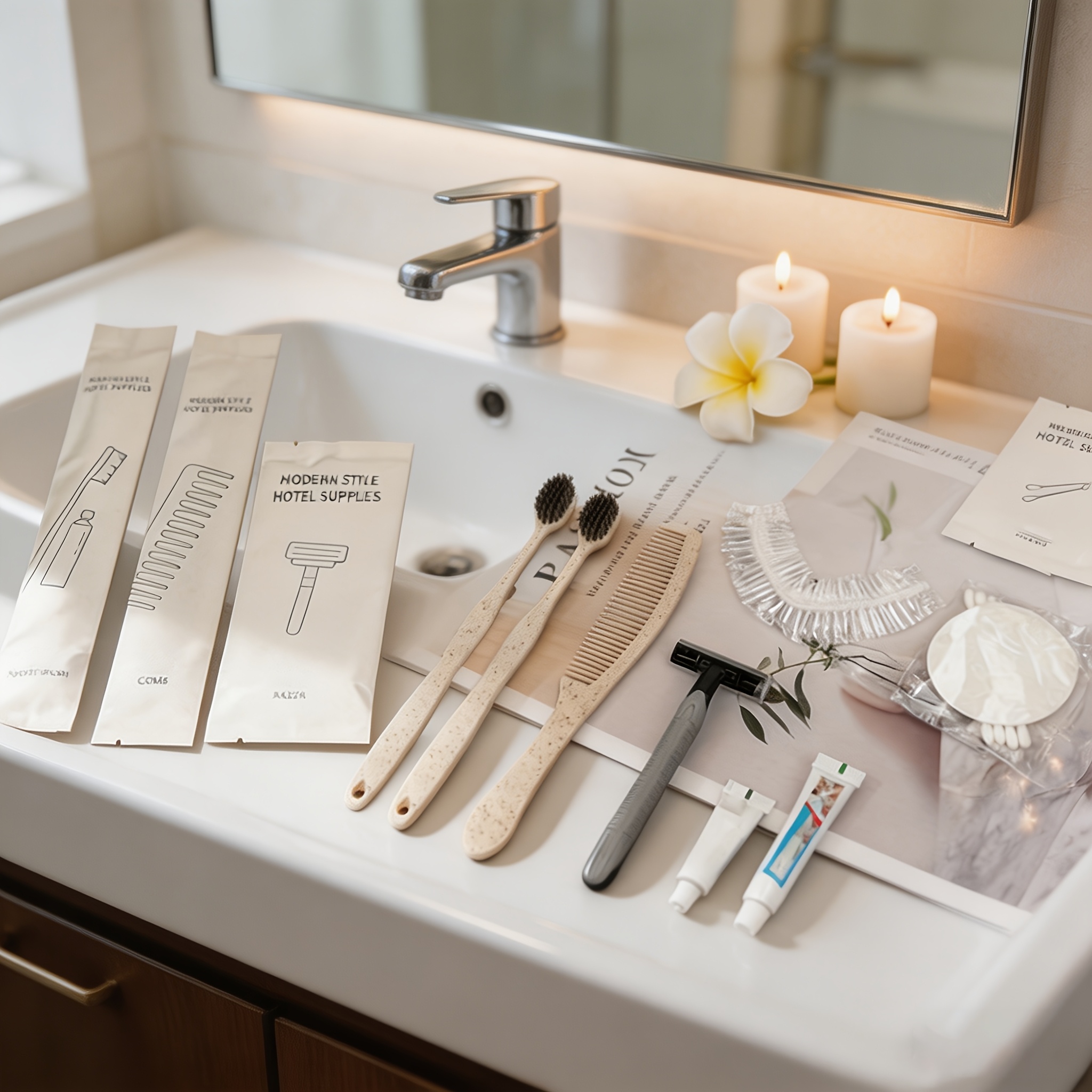 TEMU [Lot de 6 pièces] Coffret d'articles de toilette jetables haut de gamme pour voyage d'affaires, séjour professionnel à domicile/hôtel, emballage