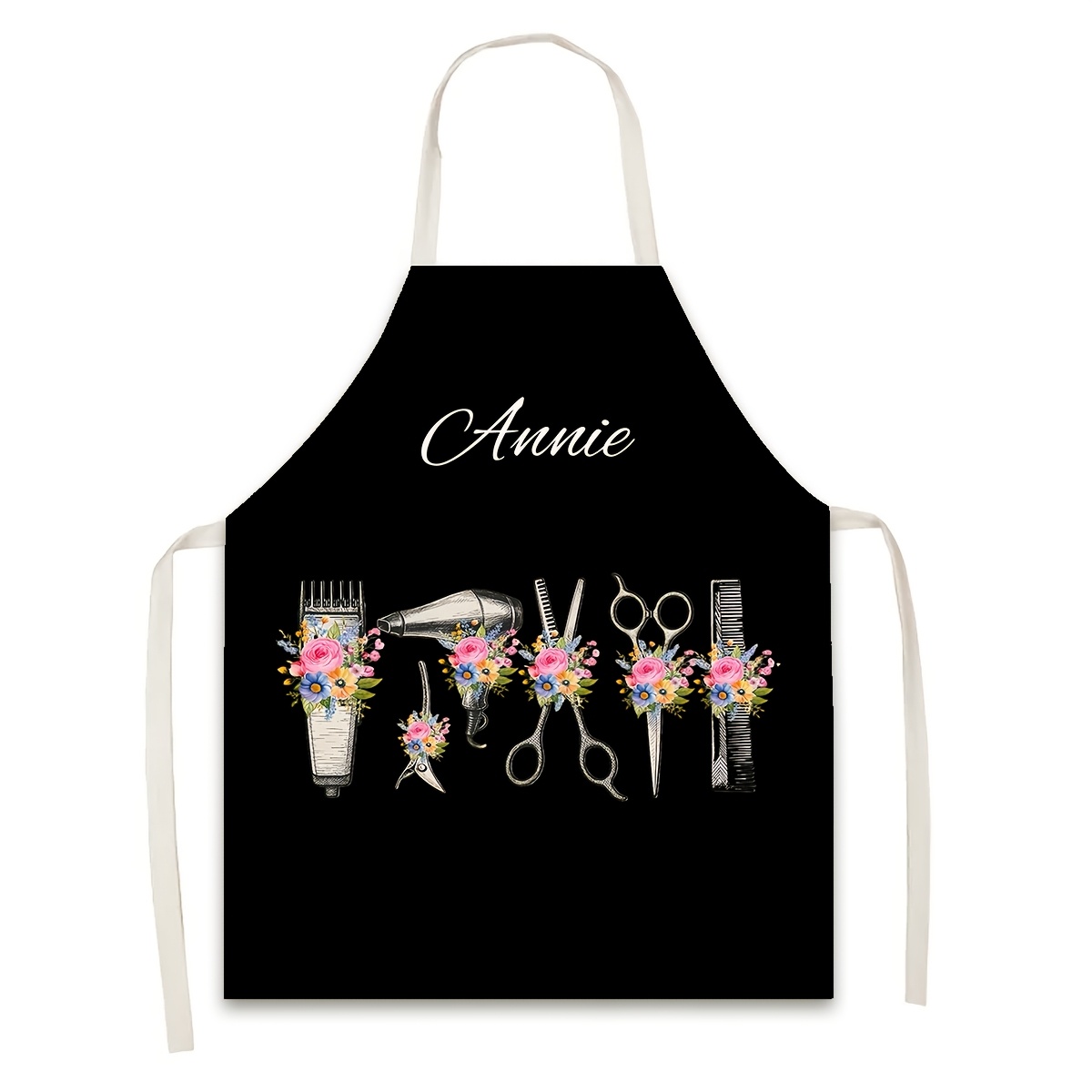 TEMU (customized) 1pc, Customizable Name Easy Barber Tool Floral Pattern Apron, 150g/㎡ Thickened Polyester Fabric, Painting Handmade Cooking Baking