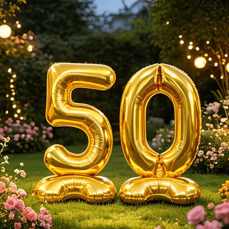طقم بالونات   عملاقة رقم 50 من الفولاذ   للحرارة، مقاس 42 بوصة، قطعتين، مناسبة لحفلة عيد الميلاد الخمسين، والذكرى السنوية لحفلات الزفاف  ، وديكور خلفية احتفال الذكرى السنوية