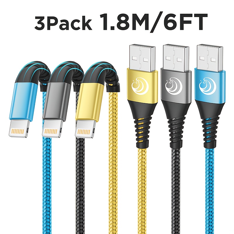 

3pack 6-foot For Iphone , Nylon Braided Fast Charging Cable, Usb C Charger Charging Cable, Suitable For Iphone 14/13/12 Pro /xs/8/7/6s/6, Ipad, Airpods