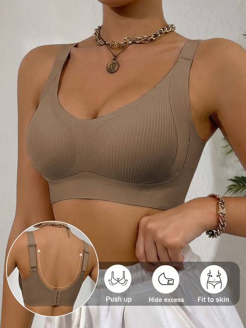 womens seamless wire free push up bra lifts and supports bra bulge wide adjustable straps removable pads comfortable and soft sports bra