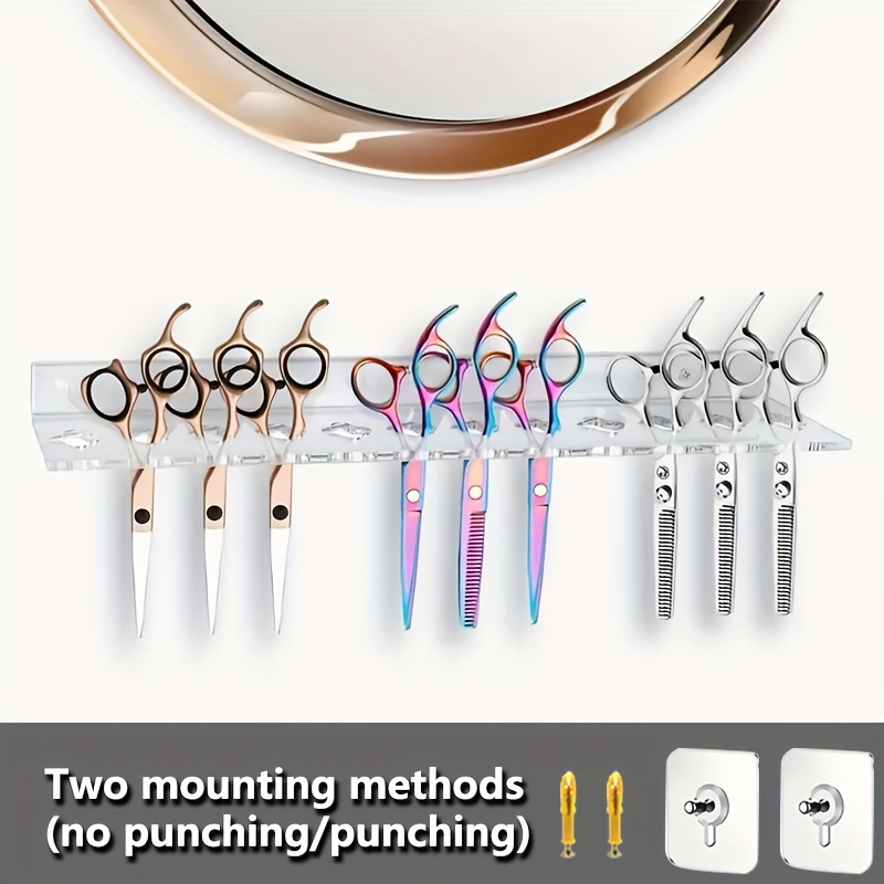 

6/12 Holes Acrylic Scissor Organizer, Shear Display Clear Professional Wall Rack Hanging Hardware Included In Barber Shops Salons Spas And Groomers