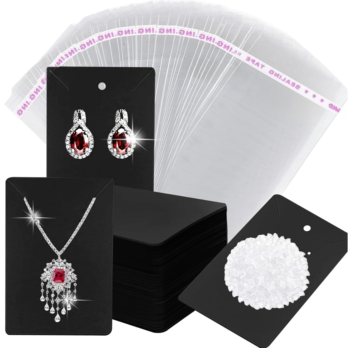 

200pcs Earring Card Kit, Including 50pcs Earring Display Cards, Earring Stand Cards, 50pcs Self-sealing Bags And 100pcs Earring Backs For Earrings, Necklaces And Jewelry Display (50+50+100)