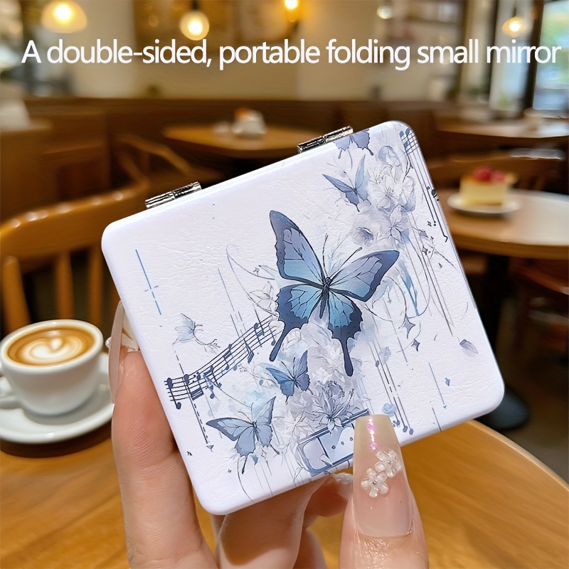 TEMU Portable Mini Hand Mirror Of A Blue , Suitable For Students, Featuring A Cute Cartoon Design And Japanese And Korean Aesthetics