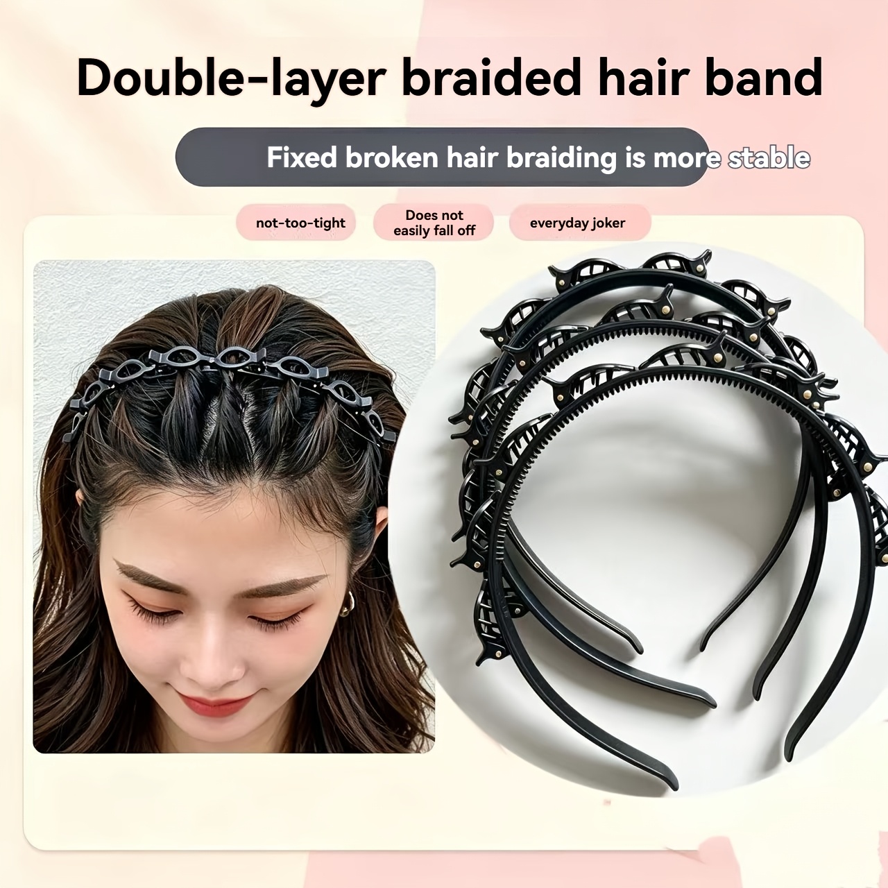 TEMU 3 piezas de clip para el cabello con flequillo, , clip profesional trenzado para flequillo, herramienta de tejido de dentada, accesorios de moda