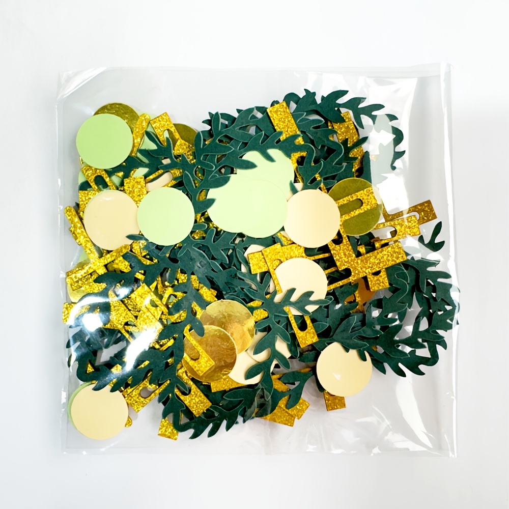 120pcs Table Confetti, Green And Golden Cross Branch Dots First Communion Baptism Birthday Decor Wedding Throwing Paper Scraps