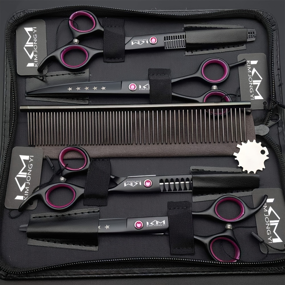 TEMU 7.0 Inches Professional Dog Grooming Scissors Set Straight & Thinning & Curved & 4pcs In 1 Set (with Comb)