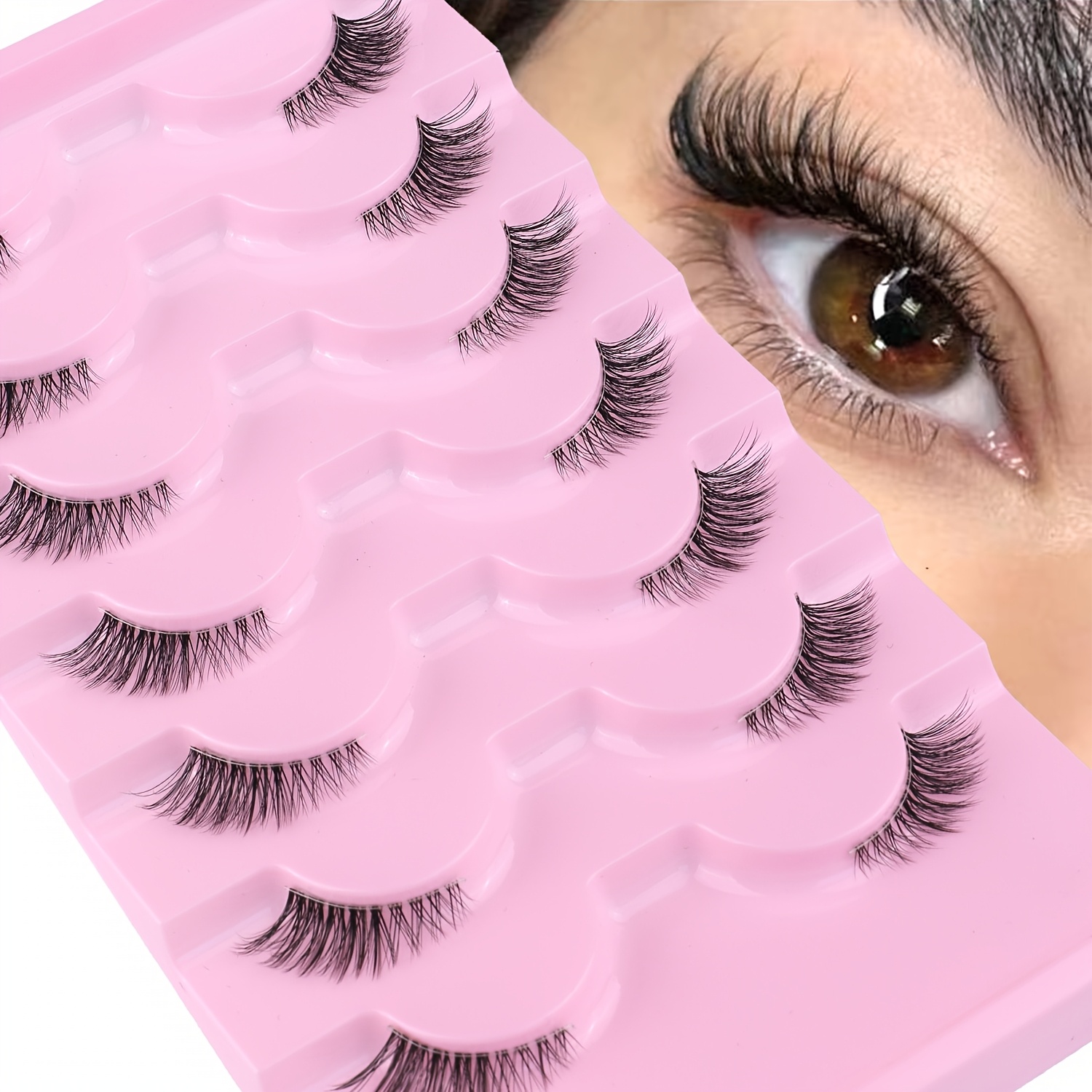 TEMU 7 Pairs Natural Half-eyelashes, Half-strand False Eyelashes, Short Soft 3d Mink Eyelashes, Fluffy Eyelashes, Cat Eye False Eyelashes, Fox Eye