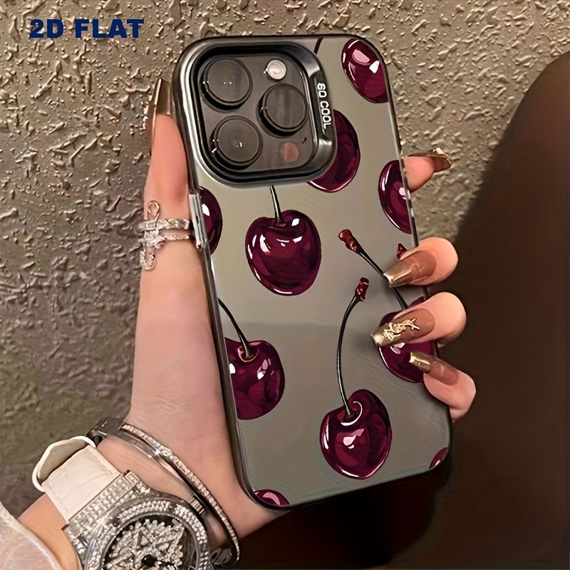 TEMU Phone Case: 2d Flat Cherries Shockproof And Non-slip Phone Case, Suitable For Iphone 17/16/11/13/ Plus/15 Pro/15 Pro Max/12/14 Pro Max/11 Pro