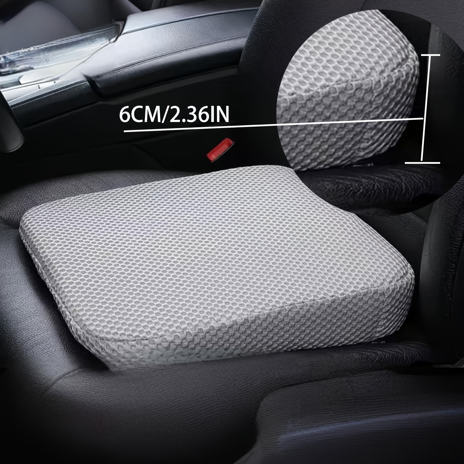 TEMU 1pc Thickened Polyester Car Seat Cushion â Sloped, Breathable & Anti-slip Height Booster Pad, Enhances Driver And Improves