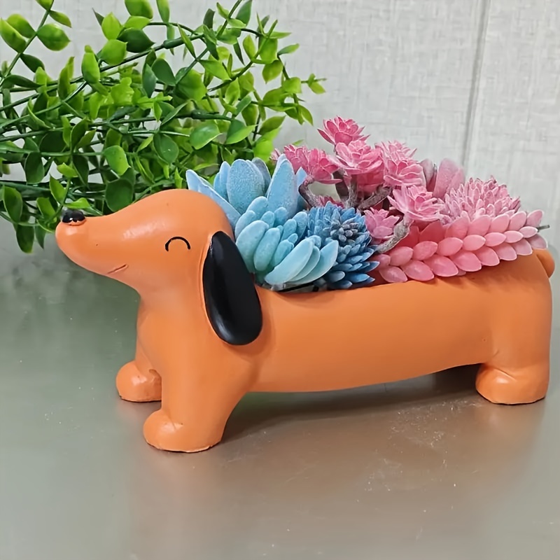 

Dachshund Dog Resin Planter - Charming Outdoor Garden & Yard Decor, Durable Plant Pot For Landscape Enhancement