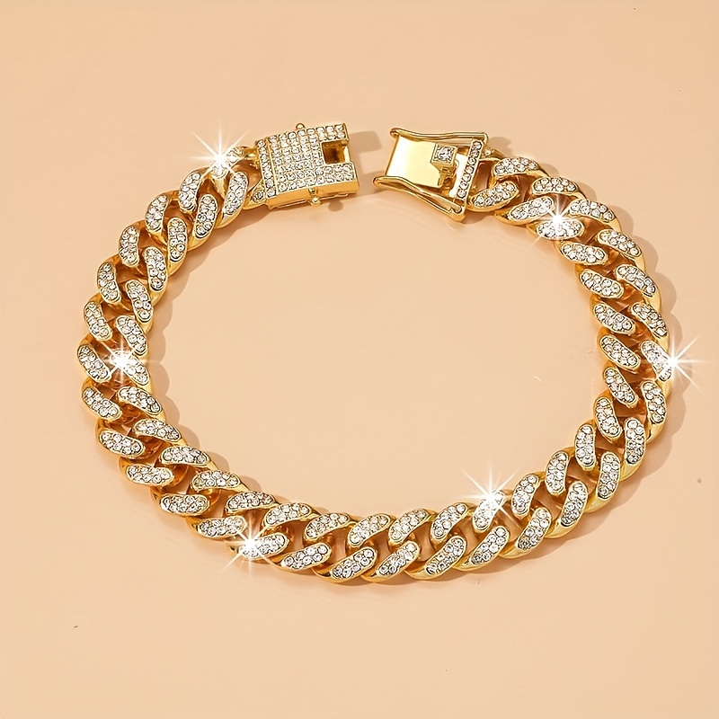 TEMU Iced-out Bling Cuban Chain Anklet With Rhinestone Butterfly Pendant - Hip Hop Style, Zinc Alloy, Festivals & Vacations