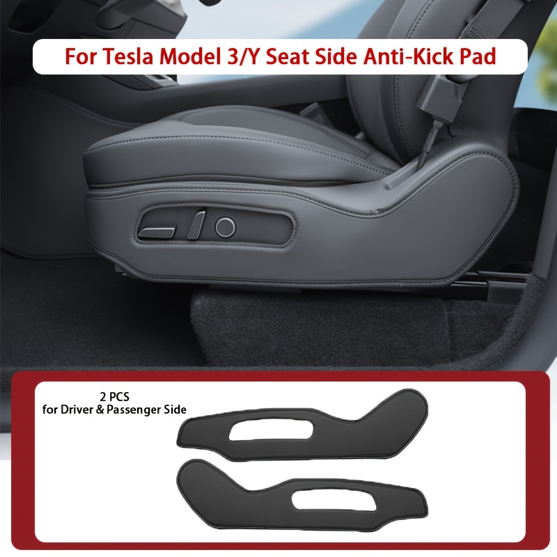 TEMU 2pcs Car Interior Modification Seat Side Anti-kick Protector Pad For Refreshed Model 3/y, Microfiber Faux Leather Anti-dirty Pad