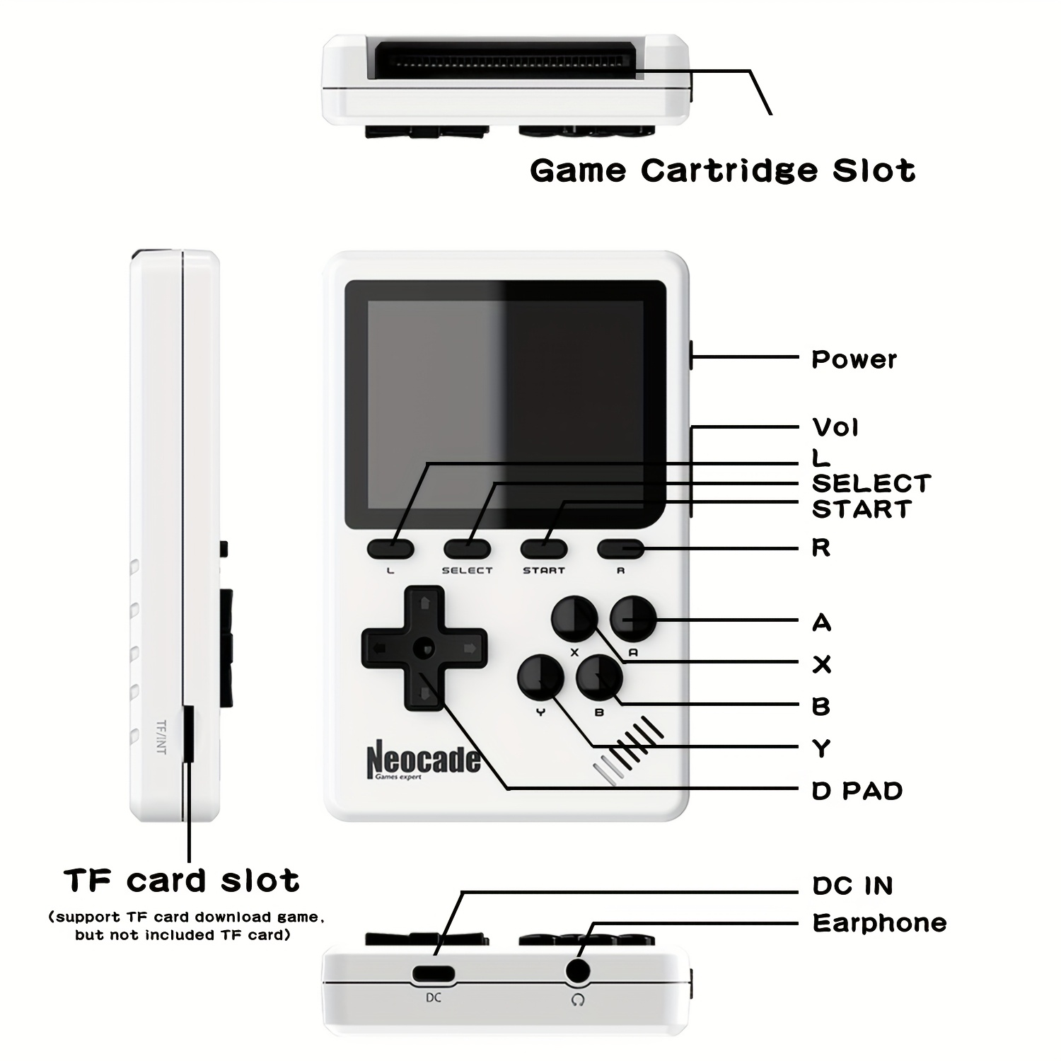   gb pocket     gba cartridge support   display usb powered portable emulator for   white blue   details 4
