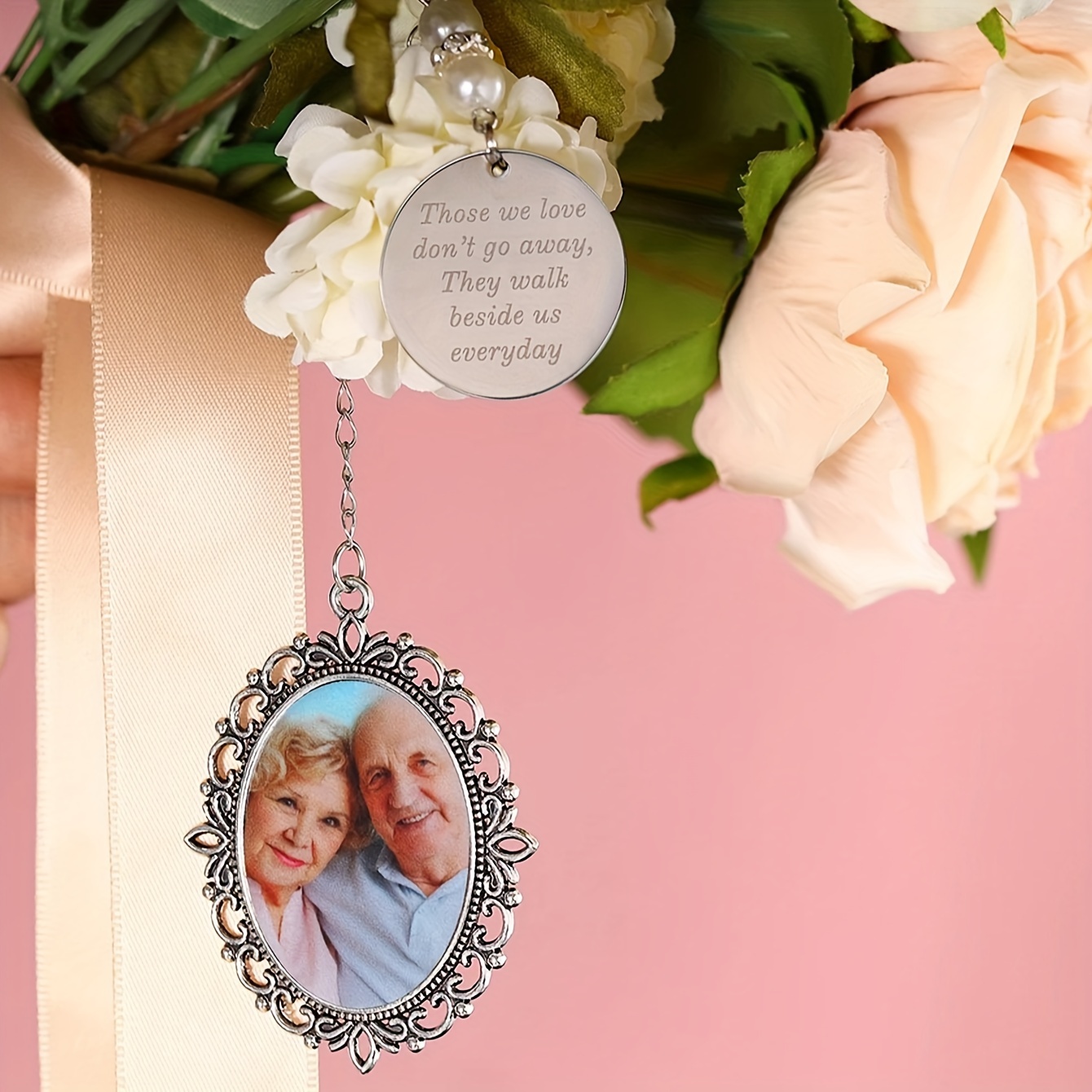 

Custom Photo Bridal Bouquet Pendant - Personalized Wedding & Engagement Gift, Metal Storage Charm For Photos, Bridesmaid Gifts, Best For Christmas