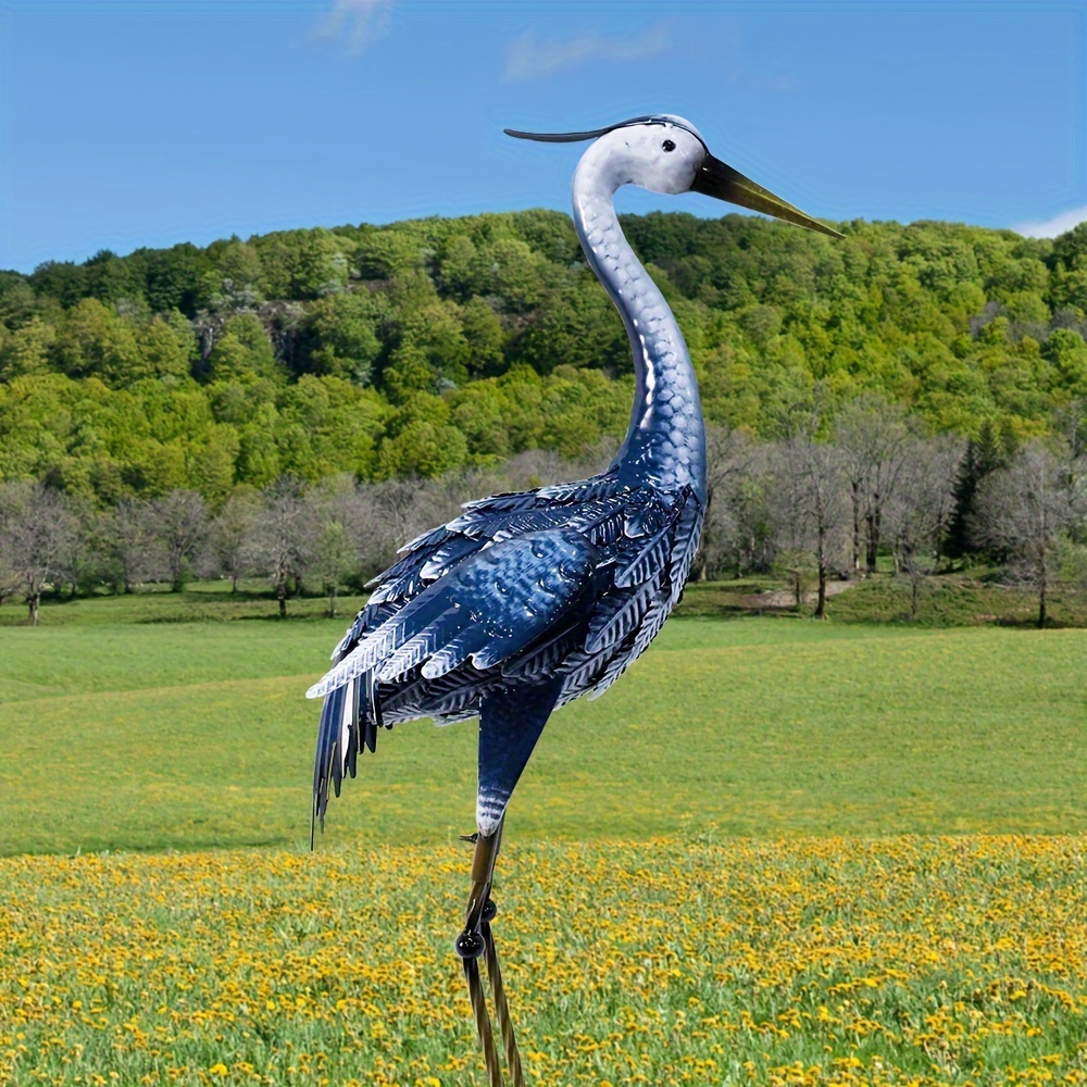 

Blue Metal Crane Sculpture - Elegant Outdoor Garden Decor, Weather-resistant Heron Statue For Patio, Lawn & Backyard, Easy Assembly