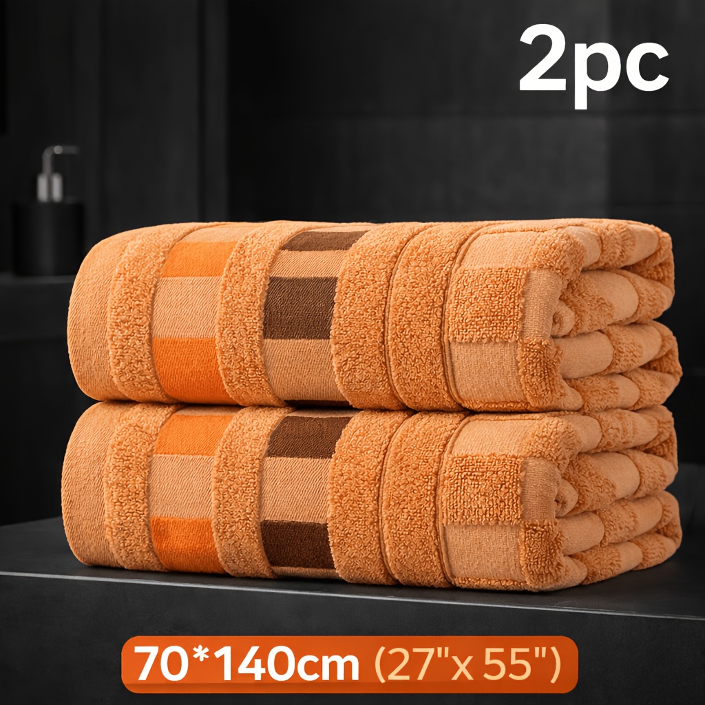 Image of 2pcs 100% Bath Towel Set, Soft And Thick, Quick-drying, Suitable For Large Bathrooms. Skin-friendly Plush Material, Size 70x140cm, Ideal For Home, Sauna, Hotel, And Spa Use, Gift
