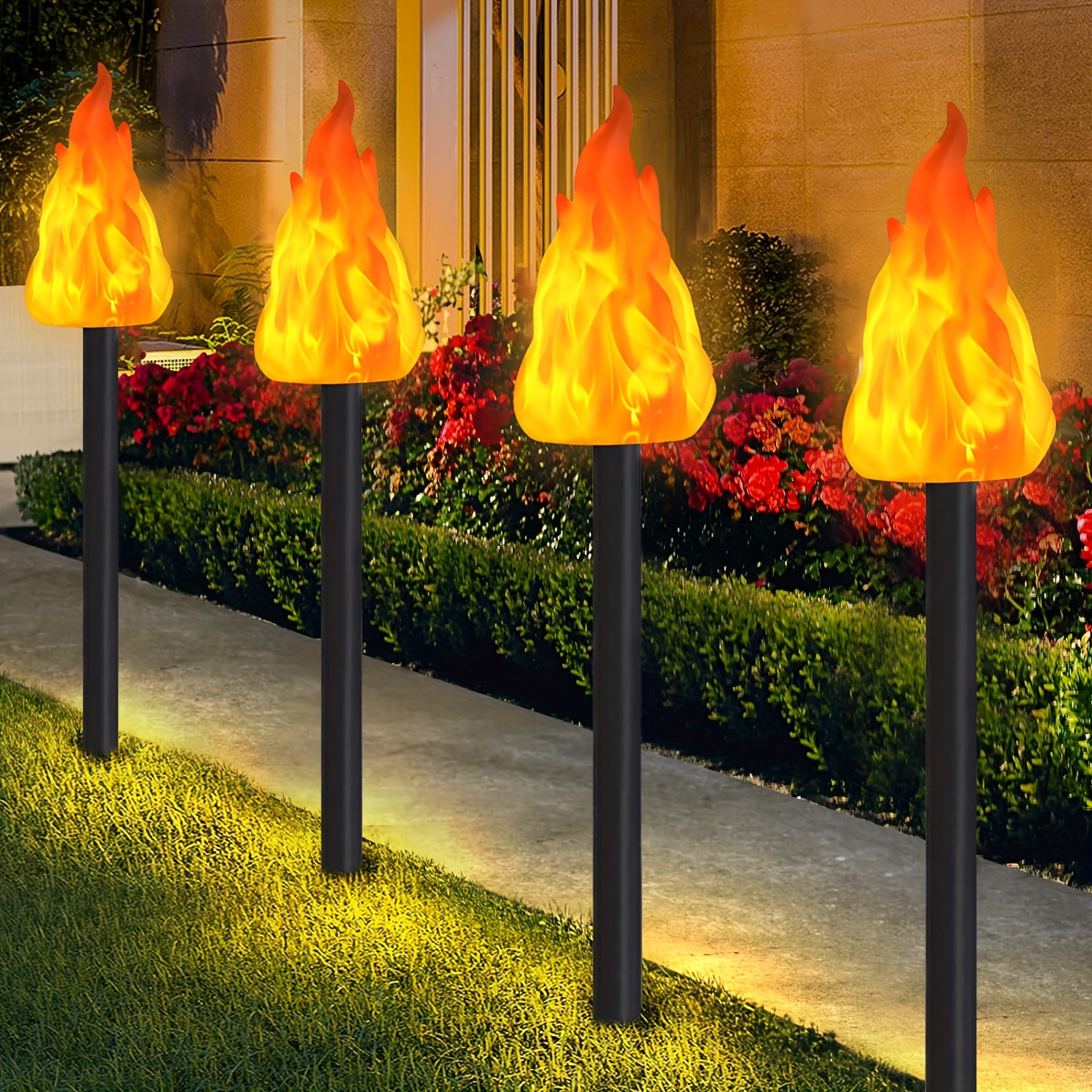 

Solar Led Flame Lights - 2/4 Piece, Flickering Torch For Outdoor Garden, Lawn & Pathway Decor | Perfect For Parties, Camping & Festive Occasions