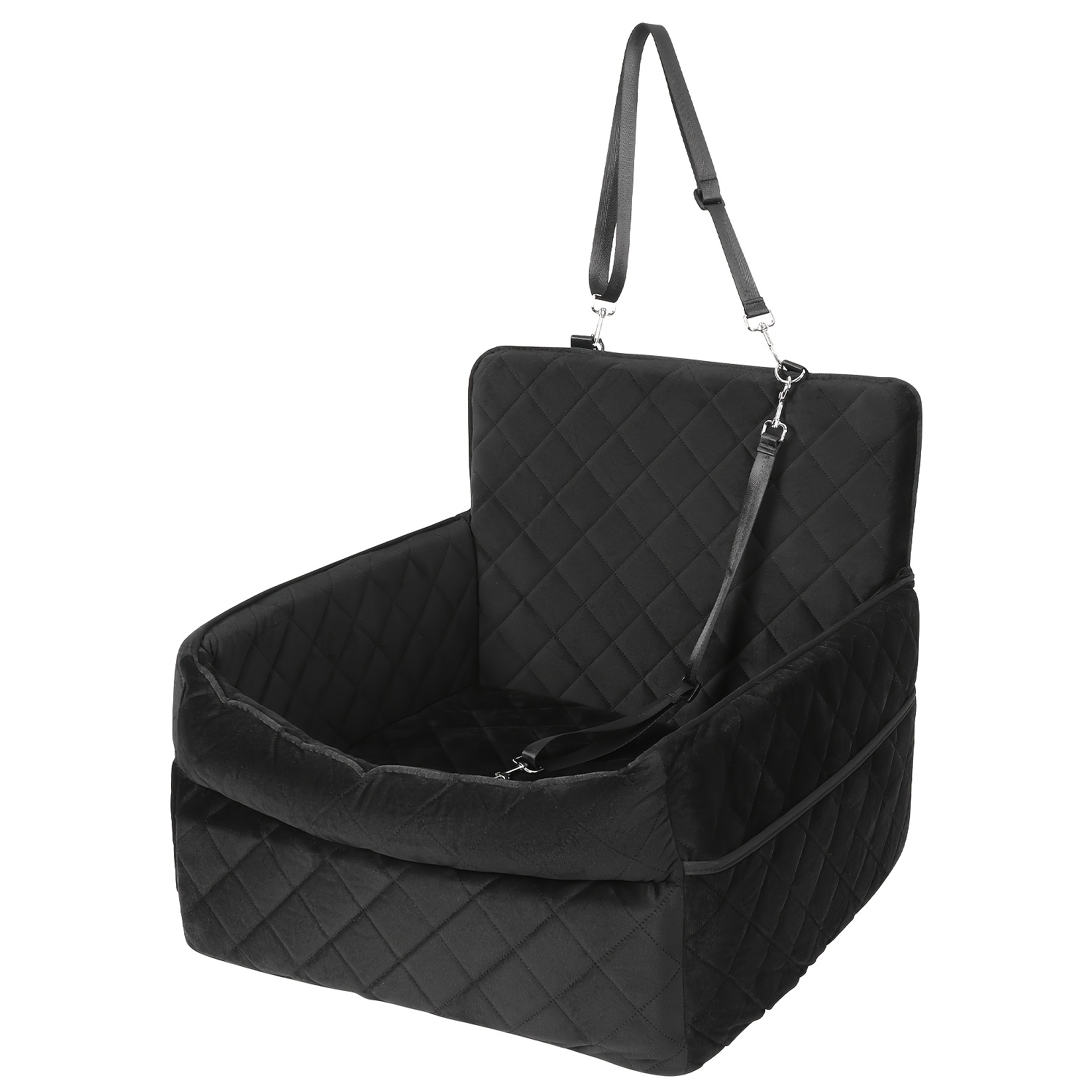 Image of Car Seat For Medium Dogs Featuring A Storage Pocket And A Removable Leash, Designed For Front And Rear Seats, Velvet Fabric, Dimensions 58×58×49cm