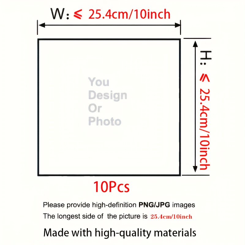 TEMU 10/20 Personalized Dtf Printing Service, Background /removal, Multiple Sizes Available — Your Own Design, Including Photos, Text, Logos, And