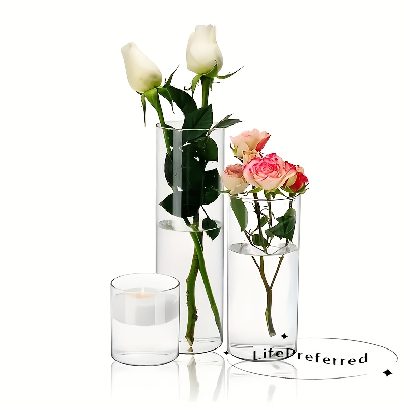 E-shop 3 zylindrische Kerzenhalter aus transparentem Glas mit hohem Siliziumdioxid- Borngehalt, zylindrische Vase aus transparentem Glas,