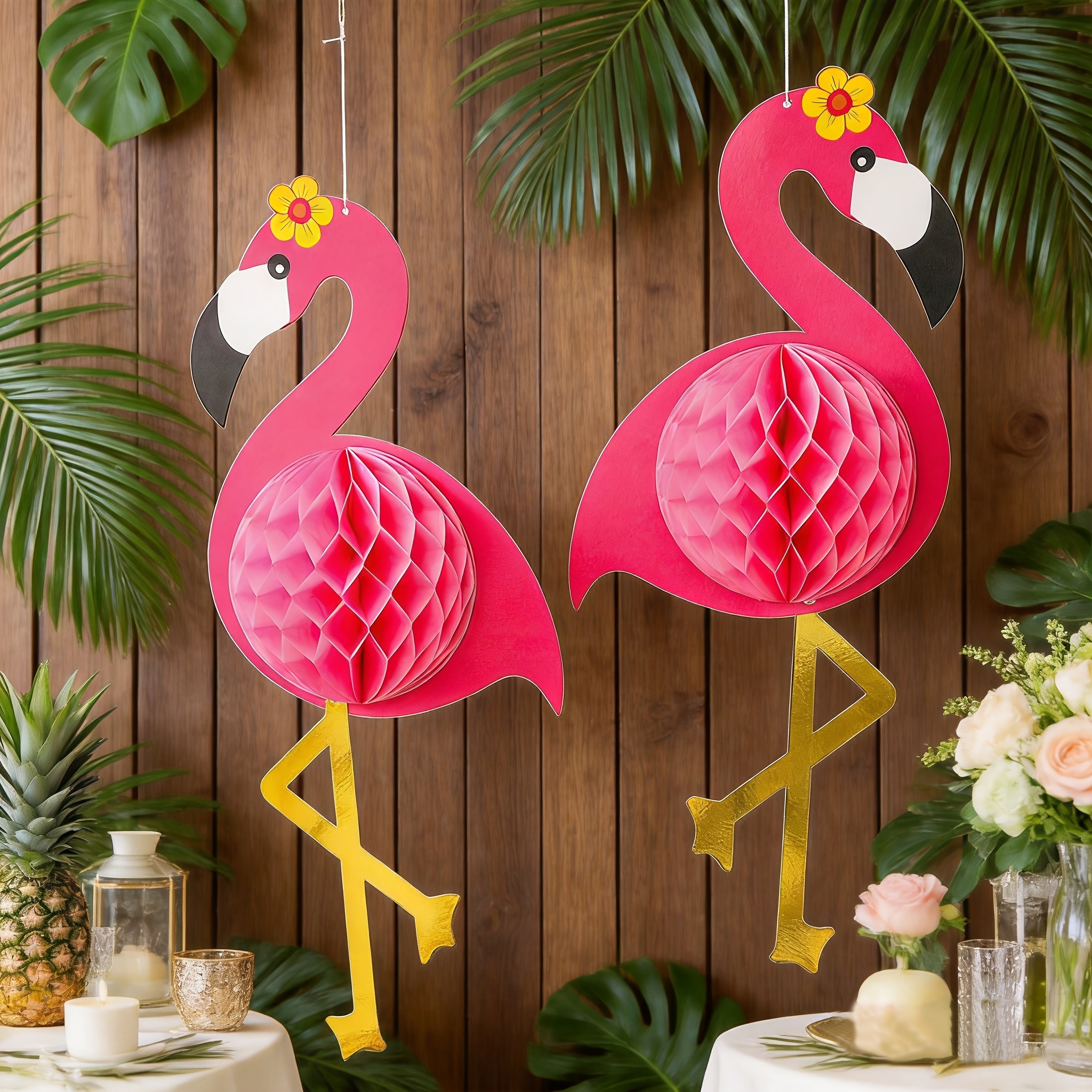 Image of 2pcs Flamingo Honeycomb Ball Party Decoration 3d Honeycomb Ball Decoration Suitable For Summer Party Decoration Supplies, Christmas Decorations, Halloween Decorations