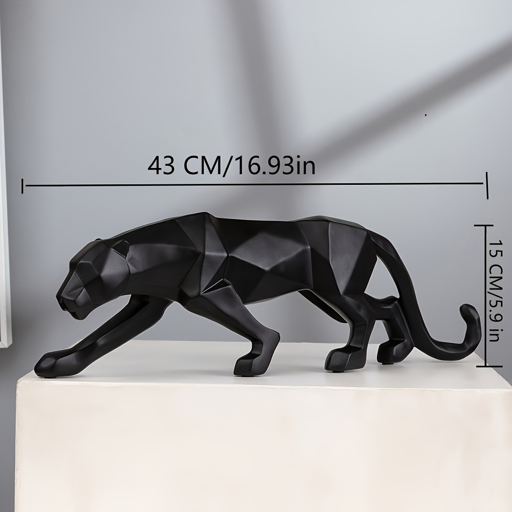 Image of Length 43cm/16.93in Panther Statue Animal Figurine Abstract Geometric Style Resin Leopard Sculpture Home Office Desktop Decoration Crafts