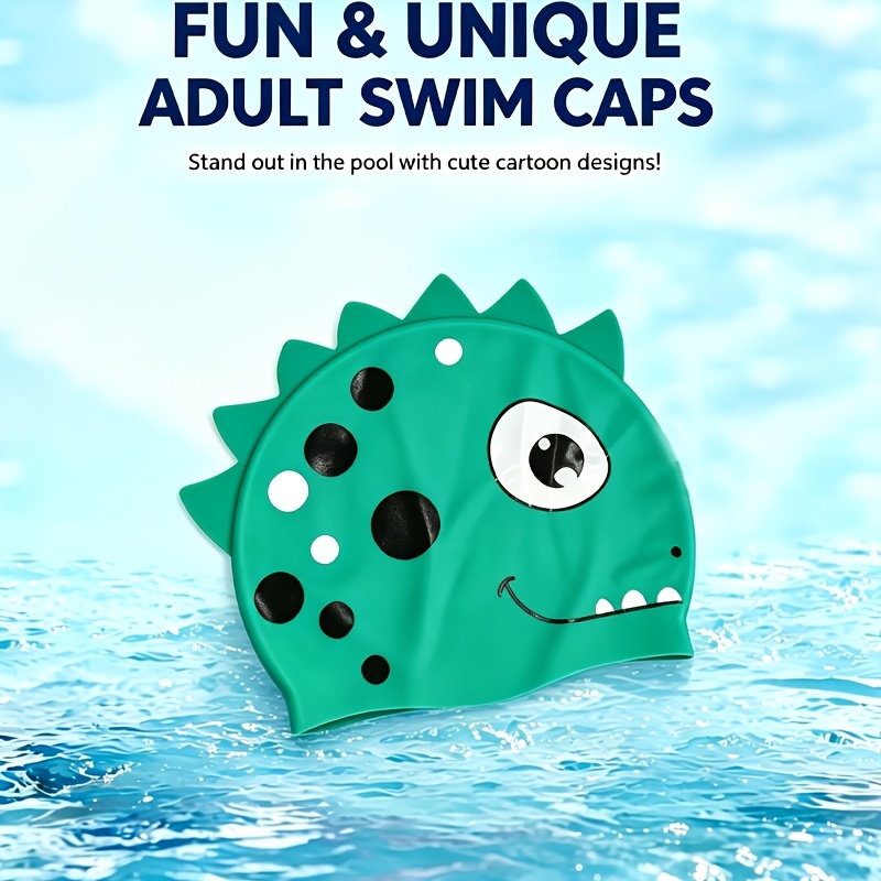 TEMU 1 Gorro de natación de silicona con diseño de tiburón de dibujos animados, 1 , impermeable, protección para los oídos, antideslizante, no