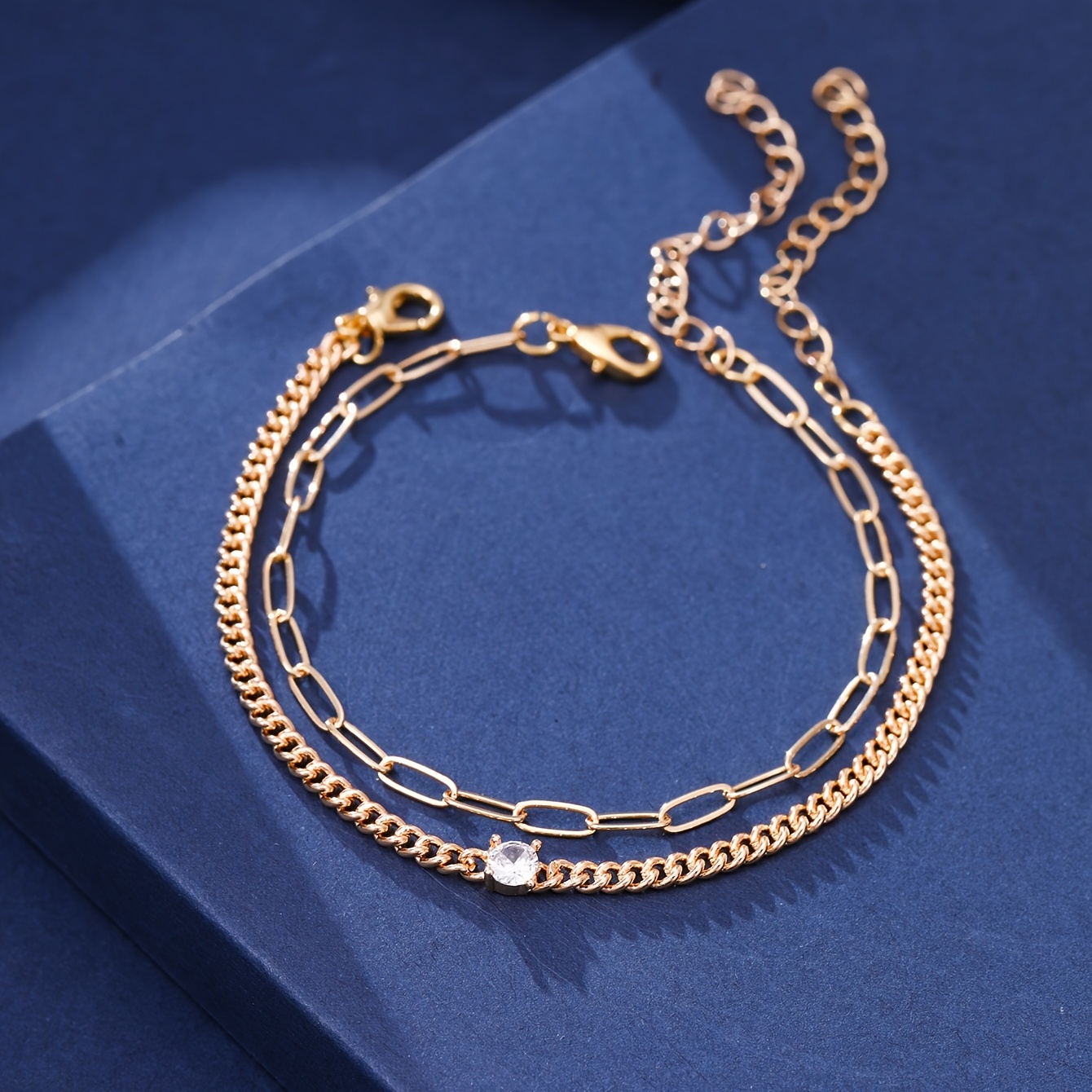 Cuban Chain Inlaid Zirconia Double Layer Stackable Bracelet Set