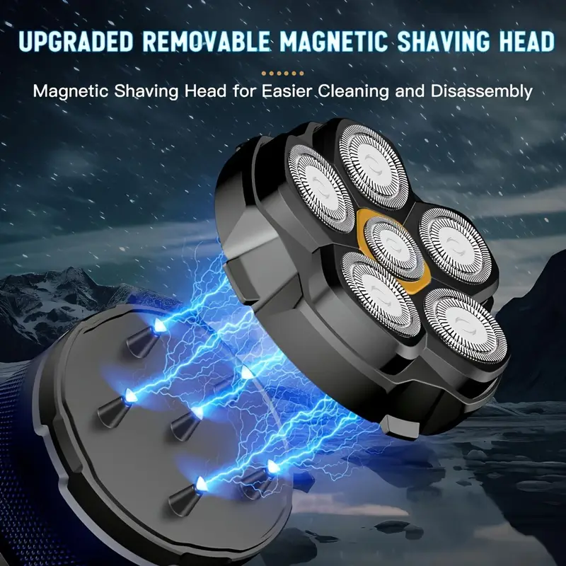 6d mens electric bald head clipper with led display cordless rechargeable 6 floating blades for smooth shaving short hair travel great gift for him rotating family use mens gift Product details 6