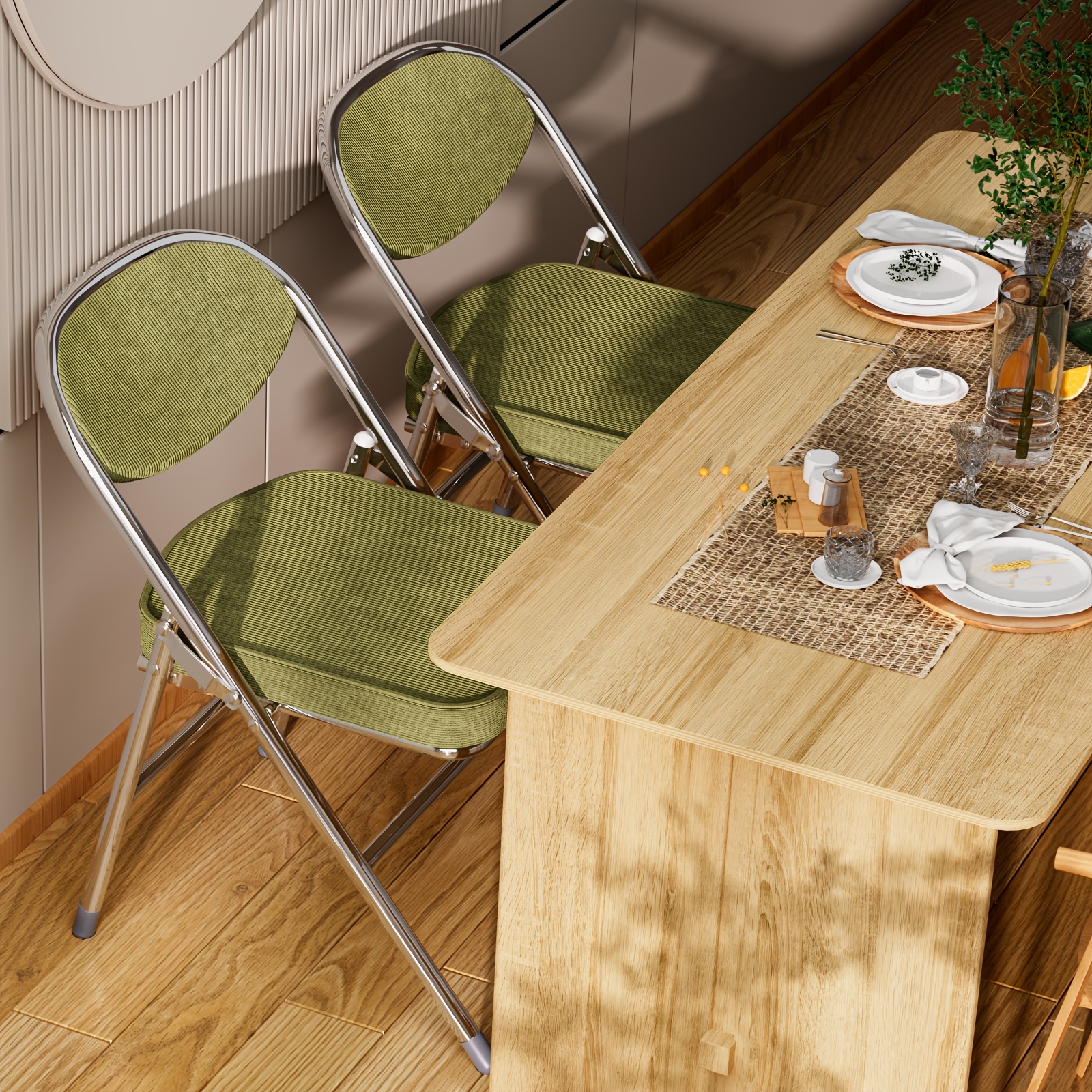 Image of 2 Folding Chairs Visitor Chair Folding Chair With Fabric Cover Foldable Dining Chairs Are Suitable For Kitchen, Indoors, Outdoors, Conference Room Green