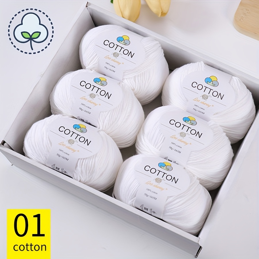 300g 100% Cotton Thread, Skin-friendly Soft Breathable Yarn, 6 Balls Of Pure Cotton Thread, For Medium Knitting Needles, Handmade Sweater, Vest & Hat, Small Blanket - 50g/pc, Pack Of 6pcs
