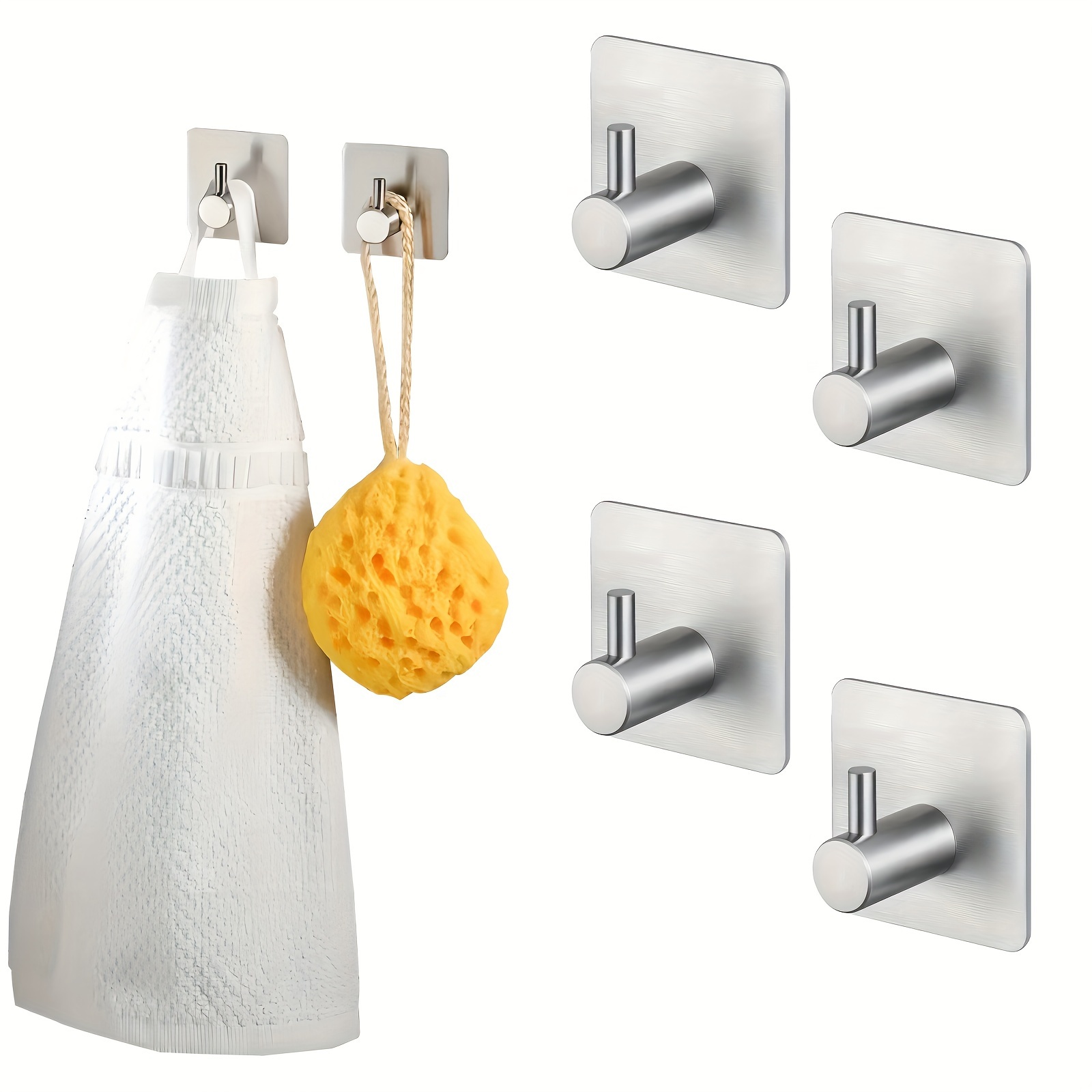

1/2/4 Pack Stainless Steel Adhesive Hooks, Heavy-duty Wall Mount Utility Hooks For Hanging Towels, Clothes, Hats, And Robes - Easy To Install, Perfect For Bathroom, Kitchen, And Office Use