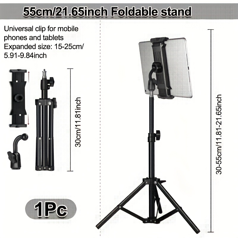 TEMU Tablet Holder Tablet Floor Tripod Stand, Height Adjustable Tablet Holder Mount For Live Stream/watching, Black Tablet Stand