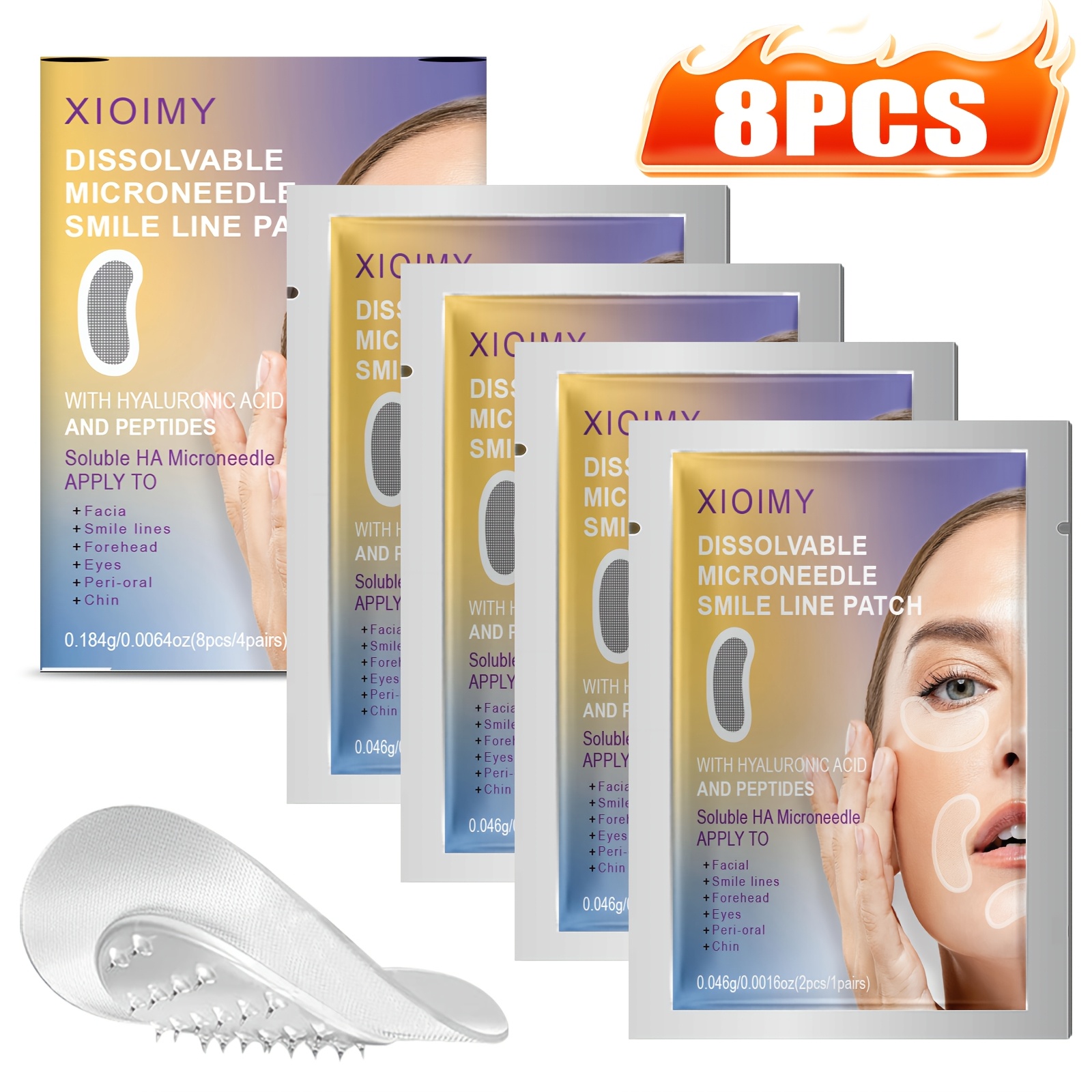 8pcs hyaluronic acid and peptide soluble microneedle patch   moisturizing suitable for face forehead smile line and eyes making skin smoother more delicate and   facial care microneedle patch needle length 0 25mm