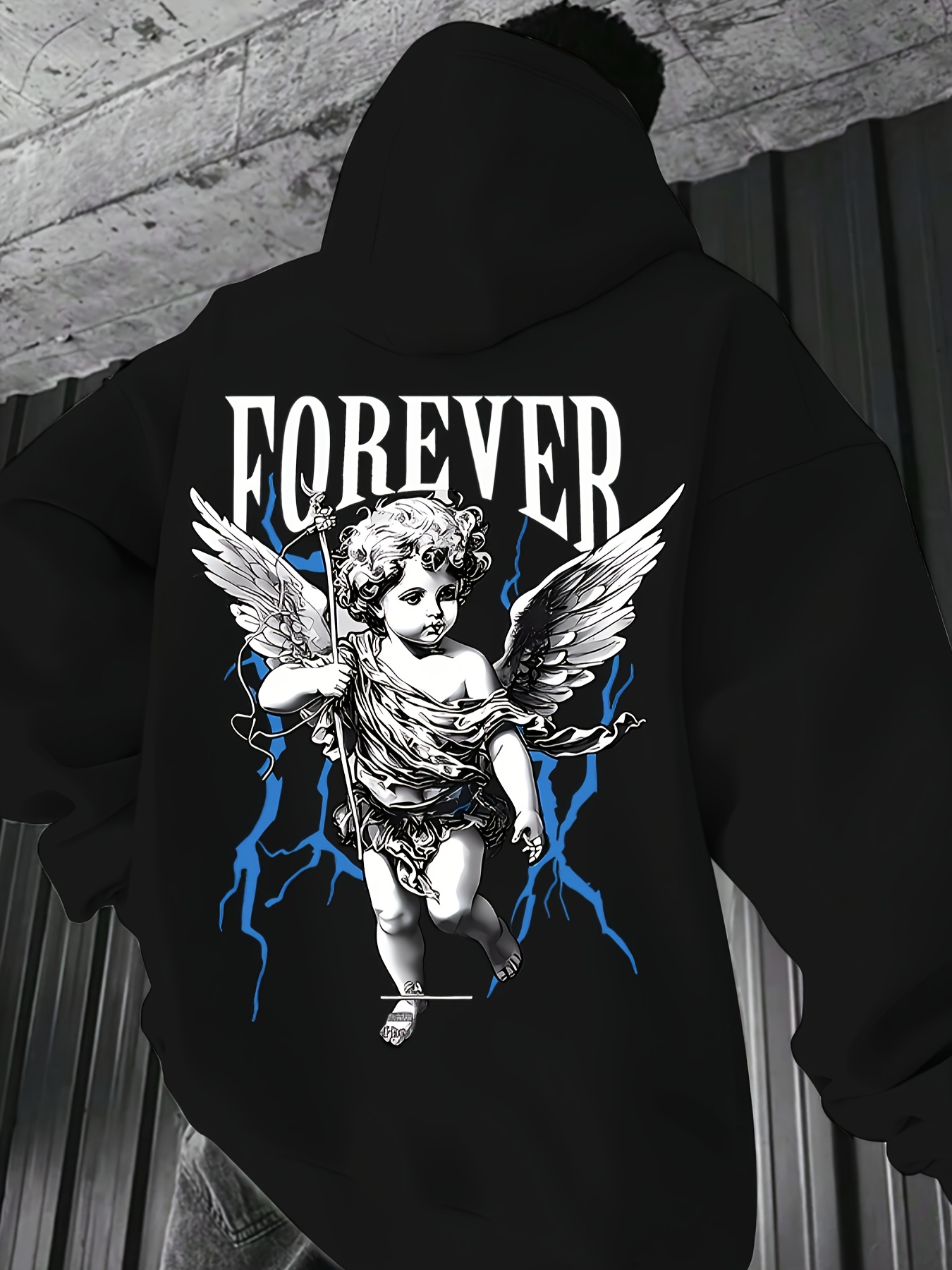 *'s Gothic Angel Graphic Hoodie Casual Comfortable Long Sleeve Pullover  with &*;FOREVER&*; Print, Machine Washable, Ideal for Fall Winter,