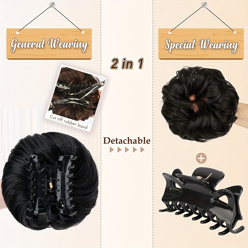 curly messy bun hair extension   claw clip in ponytail scrunchie   tray soft hairpieces for women daily wedding party use with no damage no shedding no     details 7