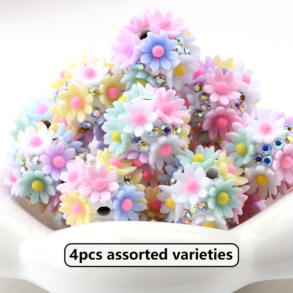 E-shop 4 Stück Zufällige Farben Schöne Gemischte Blumenkugeln Runde Perlen für Schmuckherstellung DIY Armband Handy-Stift-Tasche-Kette