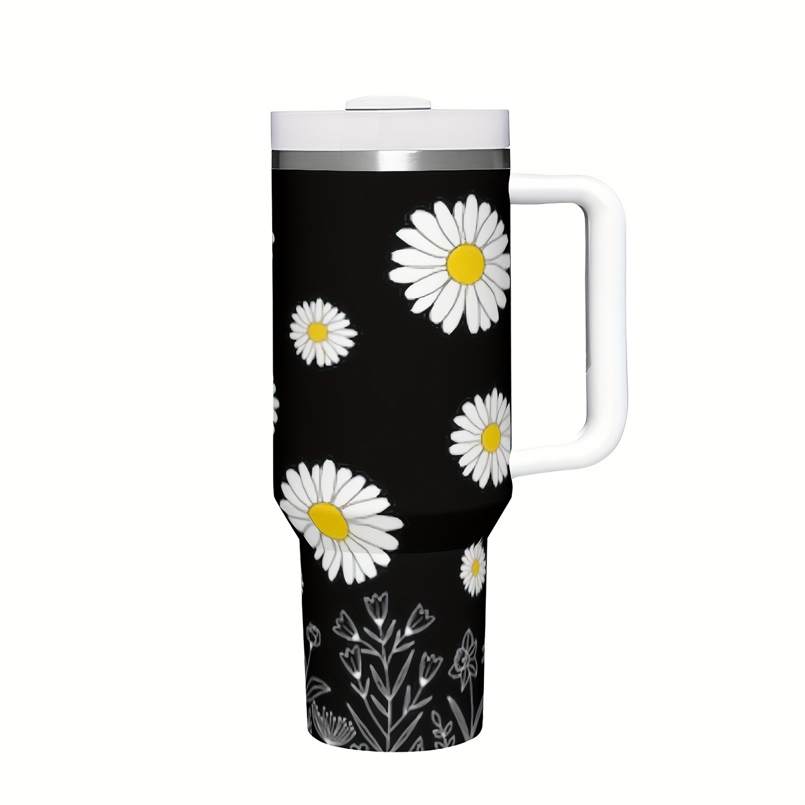 

Daisy Wildflower 40oz Stainless Steel With Lid & Straw - Insulated, Portable Water Bottle For Car, Home, Office - Drinkware & Travel Accessory, Great Birthday Gift