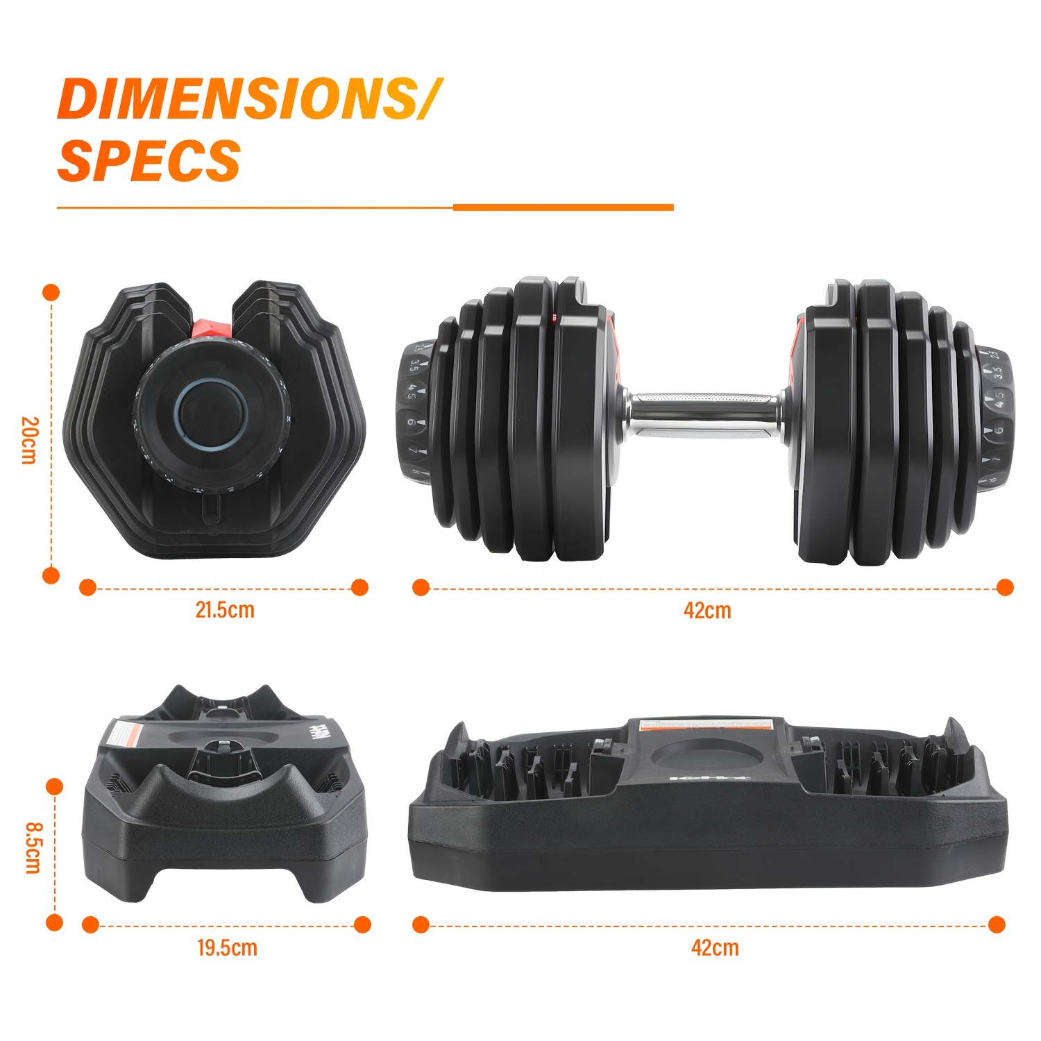 Image of Kehot 24kg Adjustable Dumbbell With Base, 15 Weight Levels, Quick Dial Weight Adjustment, Compact Home Gym Equipment For Strength Training, Fitness Workout