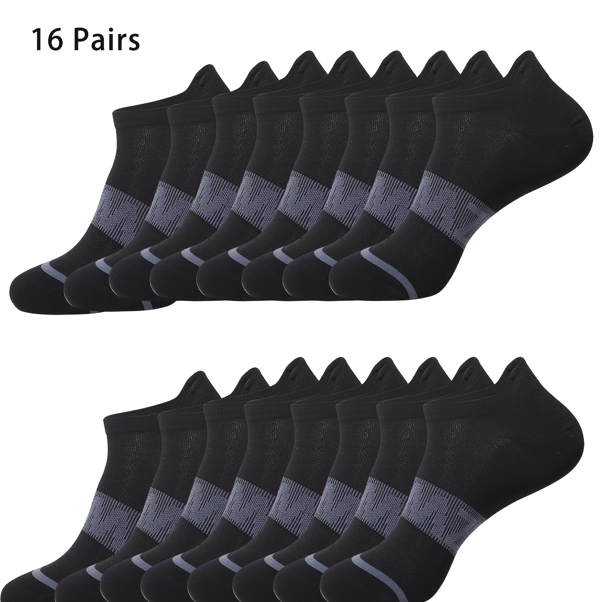 E-shop 16 Paar Freizeitkleidung Arbeits- Freizeit- Sport- Kurzsocken, atmungsaktive Netz-Laufsocken mit niedrigem Schnitt für Herren Damen mit