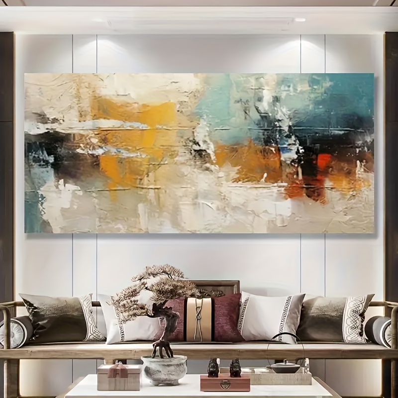 Large Abstract Texture Hand-Painted Oil Canvas - Modern Minimalist Beige Green Black White Brown Golden Turquoise Wall Art, Suitable for Living Room, Bedroom, Office Decoration - Large Wall Decoration, Housewarming Gift, Neutral Tones