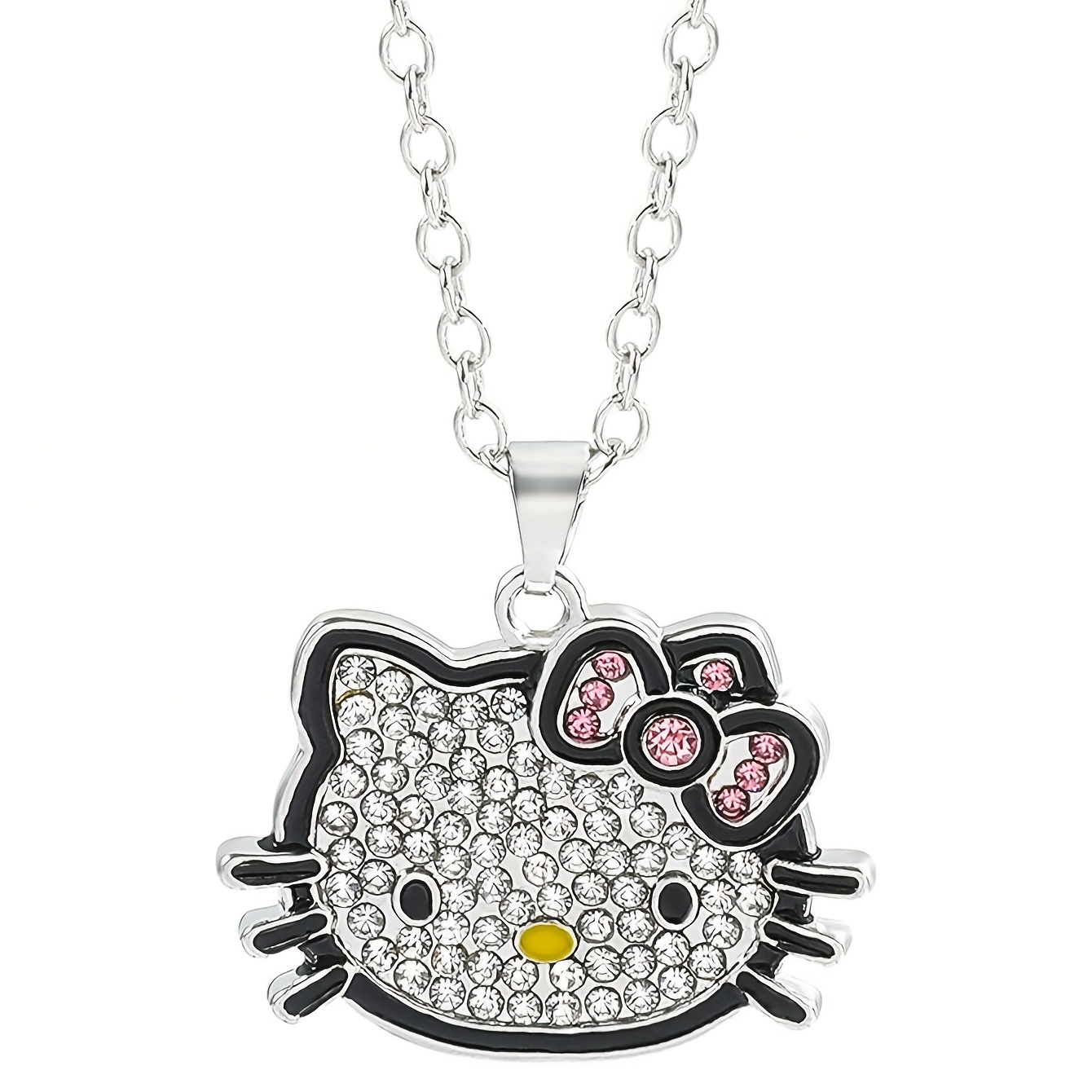 1pc Cute Hello Kitty Pendant Necklace, Rhinestones Kitty Cat Nacklace For, Birthday Gifts Accessories