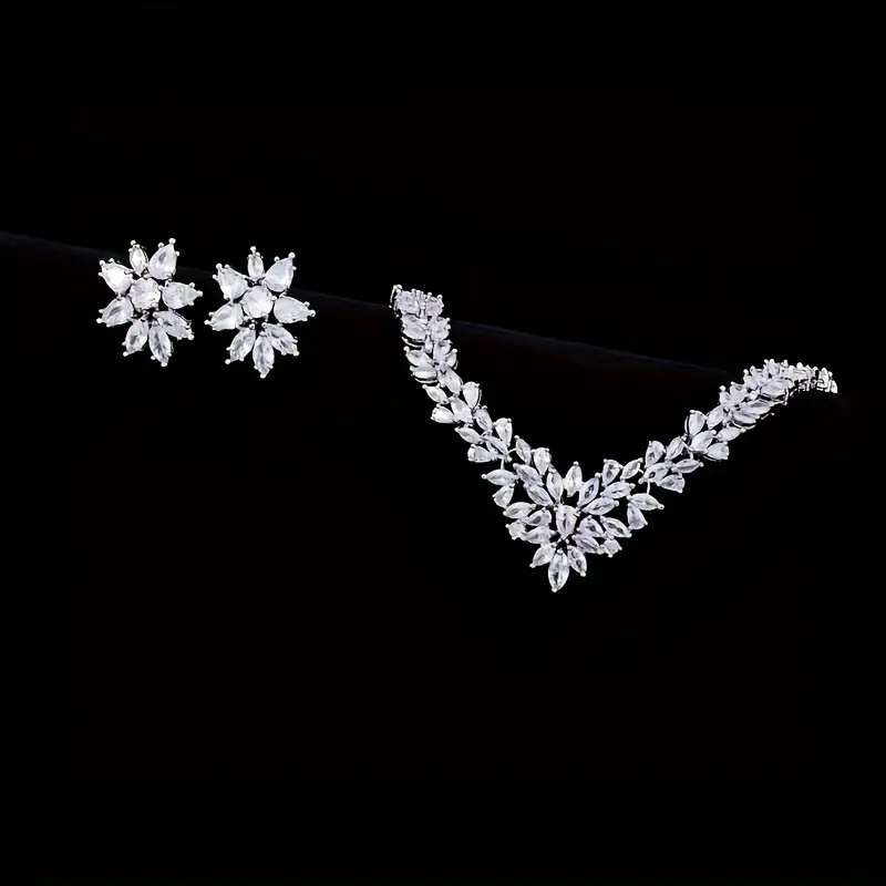 a 925 sterling zirconia flower jewelry set for women necklace earrings set for womens wedding party jewelry gifts with gift box Product details 4