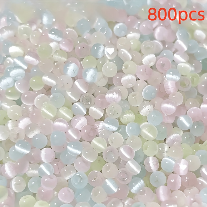 TEMU 400/800 Stk. Katzenaugen-Glasperlen, 4 mm Blau, Rosa, Gelb, Grün, gemischte Farben, Schmuckherstellungsmaterialien, geeignet für Halsketten,
