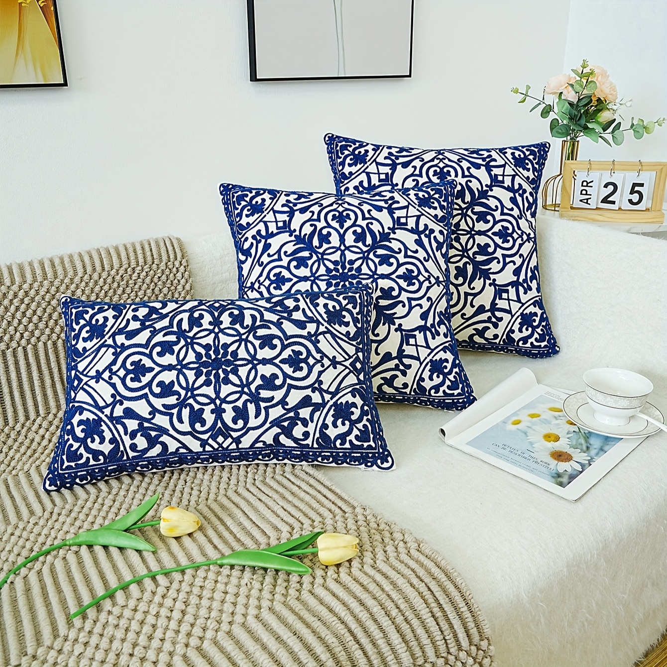 

Sophisticated , Embroidered Cushion - For & Decor, Washable